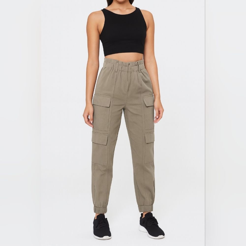 BR Sport Womens Green Paperbag Waist Joggers Size S Utility Cargo Streetwear